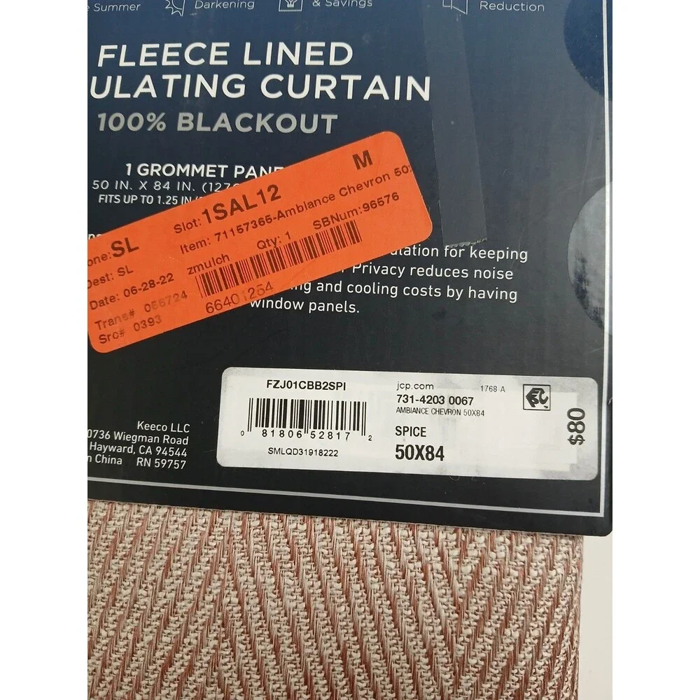 NEW Eclipse Absolute Zero 50 x 84 Grommet single curtain panel 'Spice' #CT130